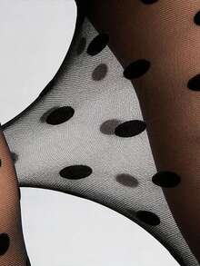 1双女士黑色大波点连裤袜，高腰修身，弹力柔软面料，轻盈透气设计，复古百搭款 - 黑色 - 查看 6