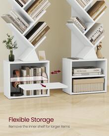 VASAGLE Tree Bookshelf, Modern Bookcase, Floor Standing Book Shelf, For Bedroom, Living Room, Home Office, 2 Open Compartments - White - View 3