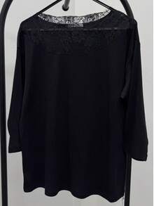 Damen Bluse mit Spitzendetails am Kragen und Trompetenärmeln 2031-26 - Schwarz - Übersicht 5