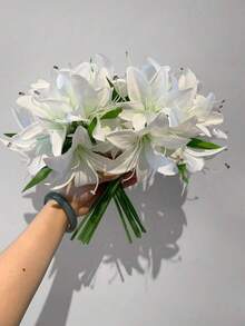 6/1 peça 33cm Lírio Rosa Artificial Raso, Decoração de Flor de Seda para Casa, Casamento, Festa de Aniversário, Mesa de Jantar, Jardim, Buquê de Noiva, Decoração de Sala de Aula - Branco - Visão 6