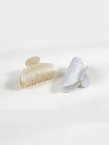 1个简约优雅复古半圆形发夹，暖米色和粉色大理石纹理，甜美发饰，适合茶会装饰、学校日常佩戴、冬季女性夏季沙滩爪夹、度假发夹。 - 彩色 - 查看 5