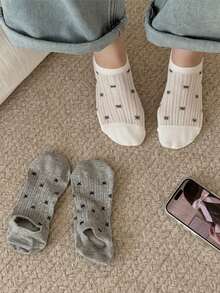 5 đôi tất nữ thắt nơ, tất lưới thoáng khí, miệng nông, không trơn trượt, thích hợp cho mùa hè - Nhiều màu - Xem 8