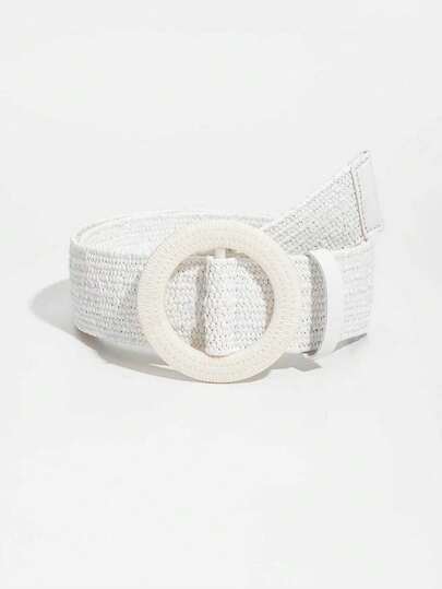 1pc White Solid Color Casual PU Leather Wide Belt, Suitable For Daily, Vacation, Travel In Spring/Summer