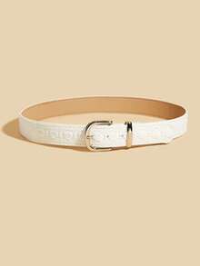 1pc Camellia Casual Punk Retro Party Cute Sexy Street Elegant PU Leather Lace Buckle Belt, Versatile For All Seasons - White - View 3