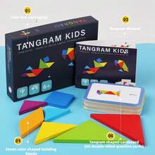 Bộ xếp hình Tangram cỡ lớn, đồ chơi giáo dục nhận thức sớm, bao gồm thẻ câu hỏi hai mặt giúp rèn luyện tư duy logic, đồ chơi lắp ráp bằng gỗ để bàn giúp trẻ phát triển toàn diện, giao hàng ngẫu nhiên. - Nhiều màu - Xem 5