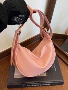 New Fashion Women's Solid Color Minimalist Shoulder Bag, PU Material, Suitable For Dates, Shopping, Versatile And Elegant - Pink - View 6