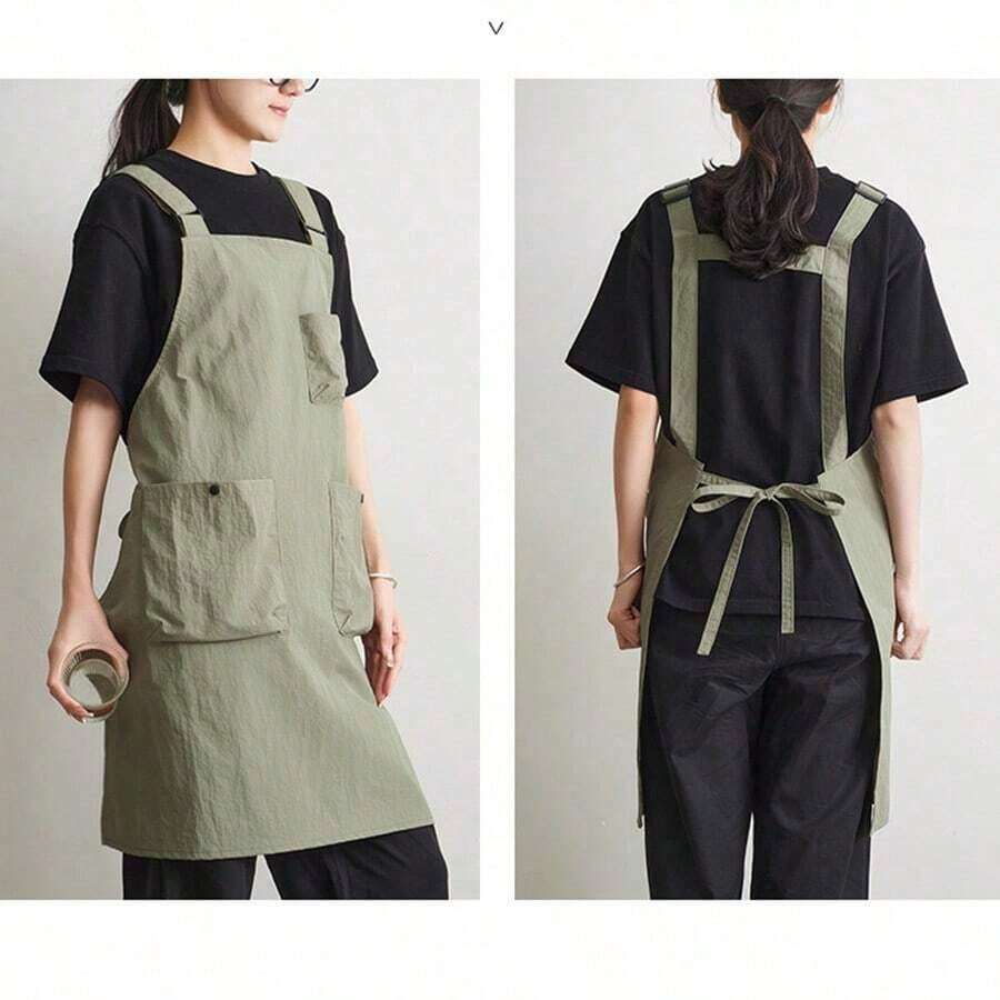 1pc Korean Style Tool Apron, Water-Resistant With Front & Back Pockets, Reversible Vest-Style Apron, Suitable For Outdoor Barbecue, Salon, Coffee Shop, Hotel, Catering, Painting Scenes And Home Kitchen, Unisex - Multicolor - View 1