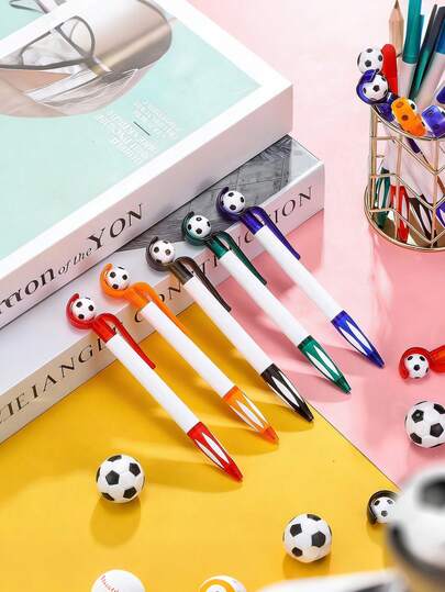 10pcs/Set Football Themed Retractable Ballpoint Pens, Multi-Color 1.0mm Soft Grip Pens, Office Supplies (Assorted Colors, Vibrant)