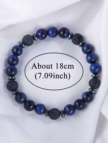 Brazalete de hombre de piedra natural lapislázuli y ojo de tigre, difusor de aceites esenciales de roca volcánica, paz interior, protección, joyería de energía espiritual unisex - Multicolor - Ver 4