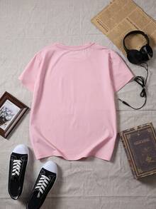 1pcs Women's T-Shirt, Matcha Lovers' Casual Fashion Loose Round-Neck Short-Sleeve Pink T-Shirt For Women, Short-Sleeve Round-Neck Casual Top Women's C - 粉色 - 查看 3