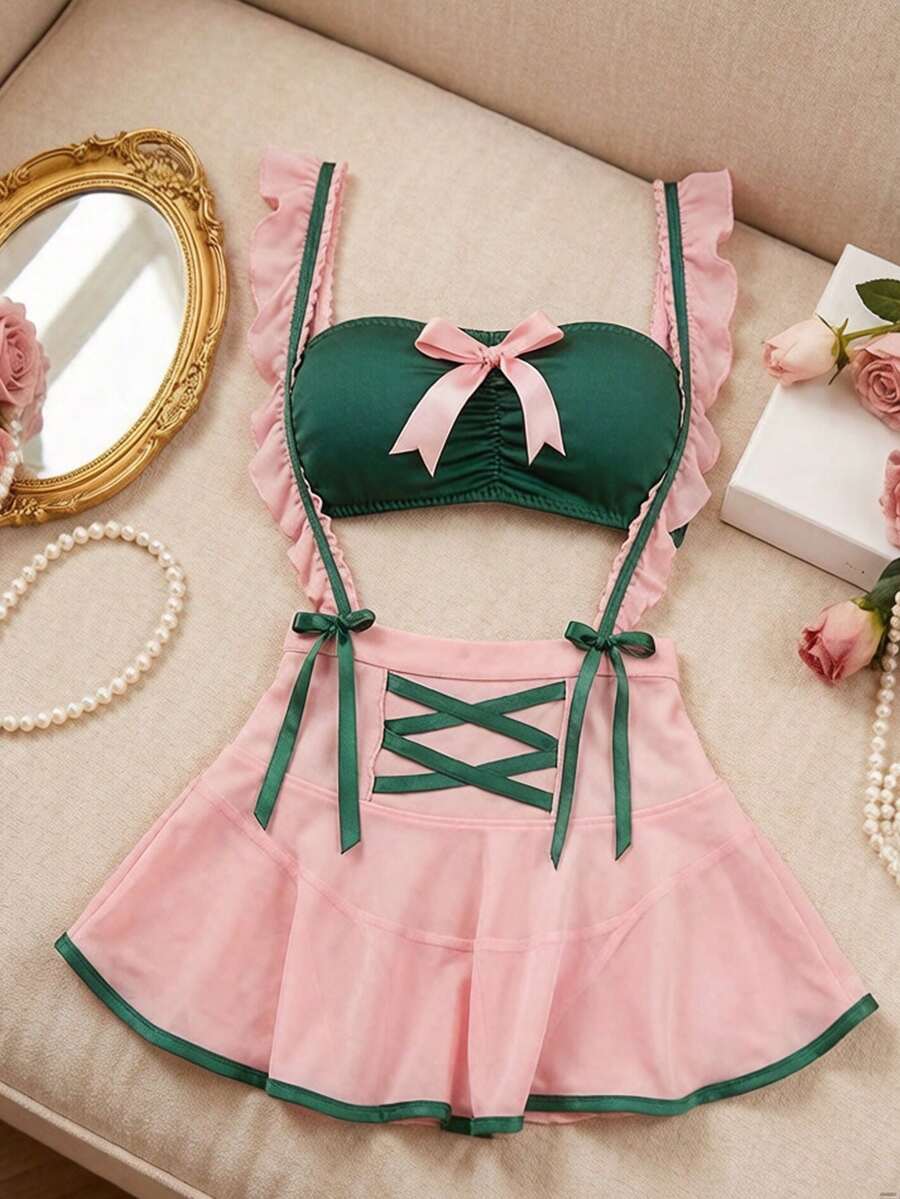 4件套性感迷你百褶裙学生水手服套装,性感内衣,性感睡衣,性感睡袍 - 彩色 - 查看 1