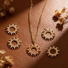 Mặt dây chuyền hình giọt dầu, mặt trời đính kim cương, mạ vàng 18K, làm từ thép không gỉ 304, thích hợp để tự làm vòng cổ, trang sức thép không gỉ dành cho nữ, phù hợp để đeo hàng ngày. - Mặt dây chuyền hình mặt trời - Xem 6