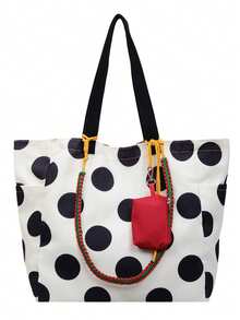 peach tree Reversible Polka Dot Canvas Tote Bag, Large Capacity Commuter Shoulder Bag With Coin Purse, Versatile Casual Handbag For Women, College Students, Travel, Holiday, Back To School, Valentine's Day Gift - Multicolor - View 14