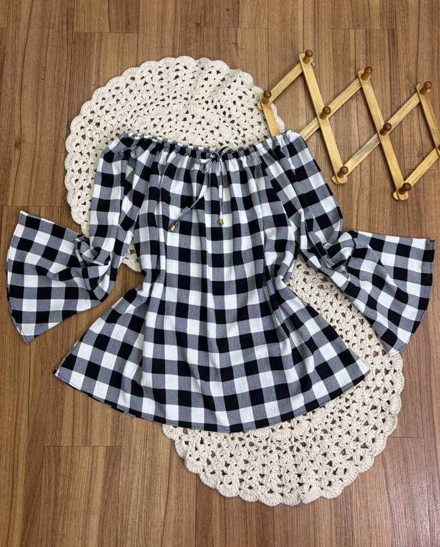 Women's Plaid Shirt, Plus Size Style Blouse, Long Sleeves, Sizes GG, G1, G2, G3 - branco-Duna - 查看 1