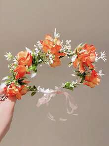 1 chiếc băng đô cài tóc hình vương miện hoa màu hồng nhạt kiểu cổ tích, vòng hoa giả tự nhiên, phụ kiện chụp ảnh. - Nhiều màu - Xem 6