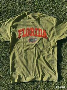 Vintage Florida State Gators Graphic Crew Neck T-Shirt, 2026 Summer Breathable Cotton Short Sleeve White Casual Top, All Sizes - 綠色 - 查看 1