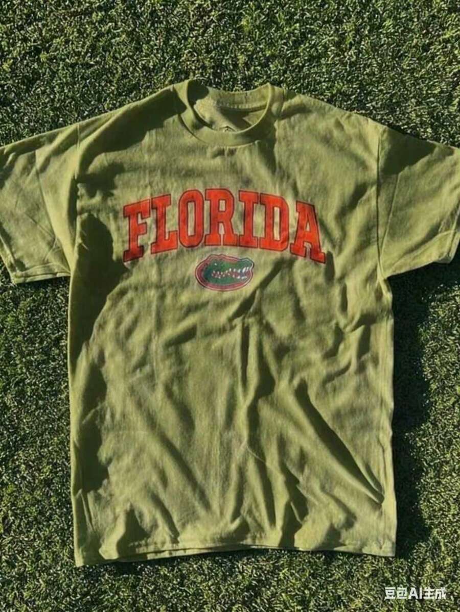 Vintage Florida State Gators Graphic Crew Neck T-Shirt, 2026 Summer Breathable Cotton Short Sleeve White Casual Top, All Sizes - 綠色 - 查看 1