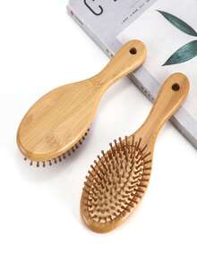 1pc Wooden Comb With Air Cushion Massage Brush, Bamboo Hair Brush - Apricot - View 2