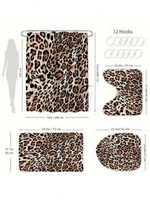 1pc/3pcs/4pcs Visual Vortex Leopard Print Bathroom Shower Curtain - Multicolor - View 9