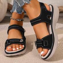 Beach Walking Wedges Heels For Women Comfortable Sandals Slide Sport Sandals Comfy Open Toe Casual Flats Shoes Summer Outdoor Travel - 黑色 - 查看 9
