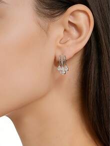 1 Pair Copper Zirconia Stone Water Drop Earrings, Colorful Fashion Unique Earrings - Silver - View 3