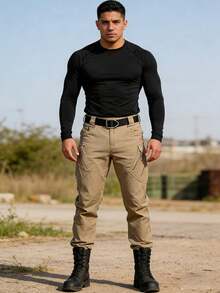 Men's Tactical Jumpsuit With Side Pocket And Skate Pants - 卡其色 - 查看 11