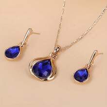 Women's Fashionable Simple Water Drop Necklace And Earrings Jewelry Set, Artificial Crystal Pendant And Stud Earrings Two-Piece Gift Accessory, Gift For Relatives, Friends, Girls, Mothers, Birthday/Holiday/Evening/Party/Jewelry - 天藍色 - 查看 4