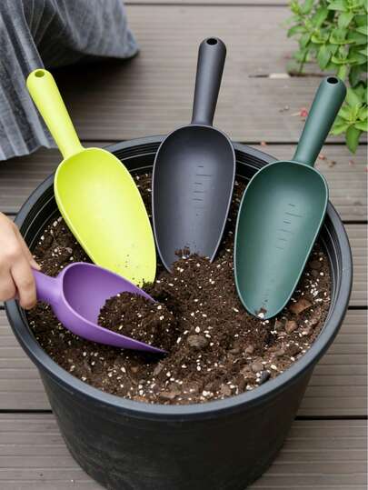 3pcs/1pc Garden Trowel, Flower & Vegetable Planting Soil Cultivator, Plastic Succulent Soil Shovel, Hand-Held Ruler Marked Soil Tiller, Plastic Potted Plant Soil Shovel, Gardening Digging Tool, Gardening Supplies