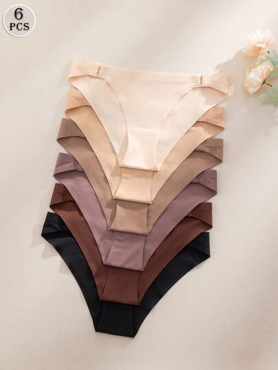 6条/套 可调节搭扣前扣舒适无痕女士内裤，时尚日常穿着