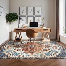 WWohnzimmer Teppich Retro Floral , Abriebfest, Rutschfest, Maschinenwaschbar, Weich und Pflegeleicht, Geeignet für Schlafzimmer, Esszimmer, Arbeitszimmer, Büro und Mehrzweckräume, Modische Raumdekorat - Orange - Übersicht 4