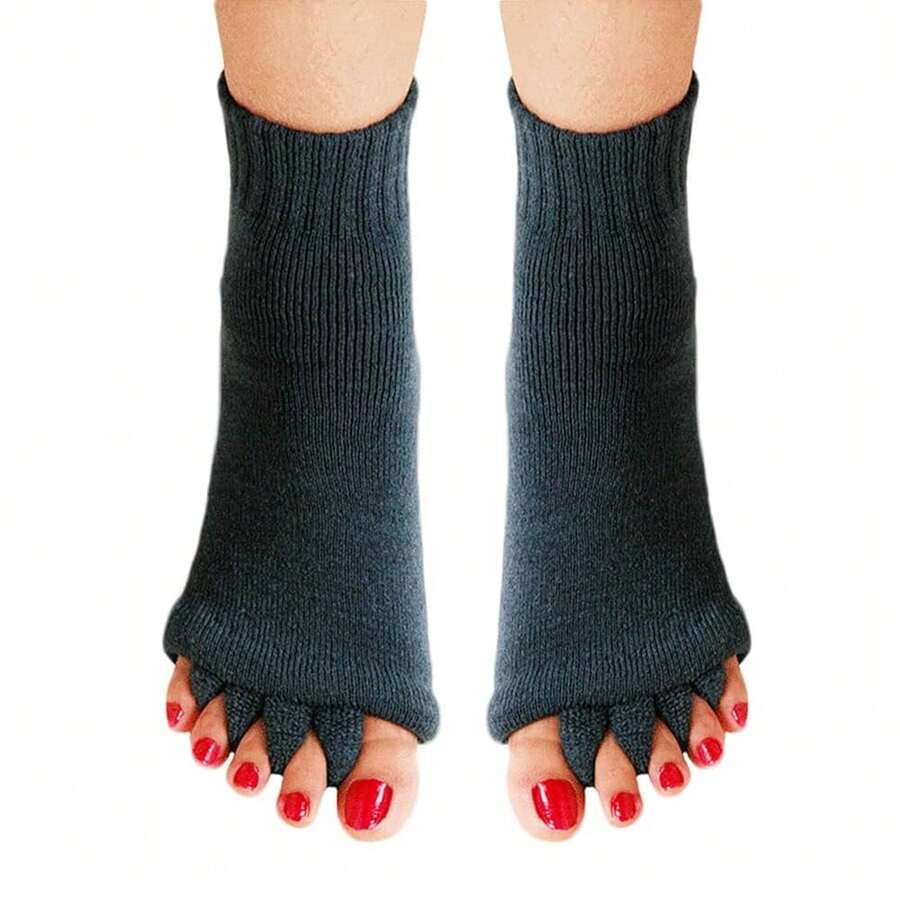 Women Toe Separator Socks Toeless Foot Alignment Socks For Yoga GYM Massage Pain Relief Improves Circulation Stretchy - Grey - View 1