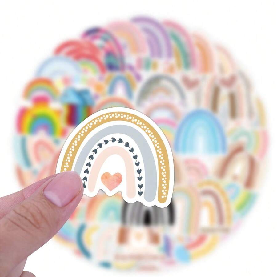 60 piezas Paquete de pegatinas de vinilo arcoíris - Duraderas, calcomanías para portátiles, botellas de agua, patinetas y talla grande - Diseños de dibujos animados vibrantes para scrapbooking y manualidades - Multicolor - Ver 1