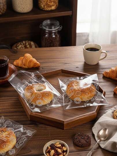 100/200个装可重复使用面包袋，透明塑料食品保鲜袋，适用于新鲜面包、冷冻食品、三明治和甜甜圈，厨房配件