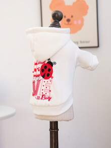 1pc Pet Clothes, Dog Cat Apparel, Happy Puppy Small Dog Casual Fashion Cute Comfortable Warm Heart Ladybug Valentine Sweatshirt - White - View 8
