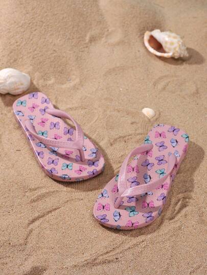1 đôi dép xăng đan thoải mái, thời trang, nhẹ nhàng in hình khủng long và bướm nhiều màu sắc dành cho bé gái, thích hợp cho cả trong nhà và ngoài trời, đa năng.