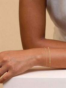 5 st eleganta stapelbara silverarmband, minimalistiska söta smycken (pärlkedja, slumpmässig pärlmängd, standard fast längd) - Multifärgad - Visa 4