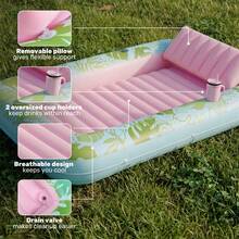 70"X46" Inflatable Tanning Pool Float Hammock Lounger, Blow Up Suntan Tub Bed Raft, Water Lounge Floatie & Ice Bath Tub Beach OLNK - Cyan Pink - View 2
