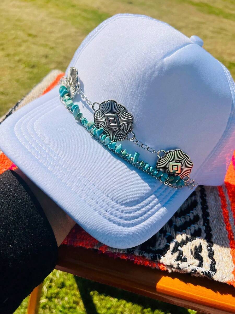 1pc Western Cowboy Boho Vintage Turquoise Beaded Hat Chain, Unique Hat Accessory,Summer - Multicolor - View 1