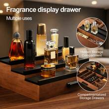 3-Tier Wooden Cologne Organizer For Men, Perfume Display Shelf With Drawer Storage, Vanity & Countertop Fragrance Rack - Marrón - Ver 5