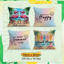 4pcs Flamingo & Palm Tree Printed Velvet Throw Pillow Covers, 100% Polyester, Suitable For Living Room, Sofa, Bedroom, 40x40cm/45x45cm/50x50cm - Multicolor 10 - View 13