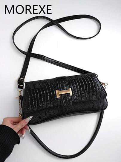 Bolso de hombro para mujer, bolso de axila de grano de cocodrilo de moda, bolso cruzado con solapa versátil y retro