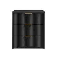 Classic Bedside Table With 3 Spacious Drawers – Unique Grooved Design, High-Quality Metal Handles & Quiet Runners – Sturdy Base – Black - Black - View 2