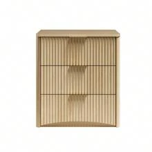 Classic Bedside Table With 3 Spacious Drawers – Unique Grooved Design, High-Quality Metal Handles & Quiet Runners – Sturdy Base – Oak - Oak Color - View 3