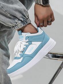 Zapatillas deportivas de cuero de color block de estilo casual y versátil, cómodas para actividades al aire libre - luna blanca - Ver 6