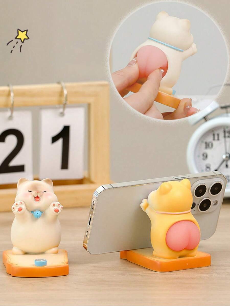 1pc Cute Cat Shaped Phone Holder, Cartoon Decor Suitable For Student Dorm, Bedside, Office Desk, Graduation Gift