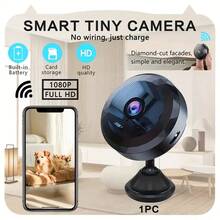1pc 1080P Full HD Mini Smart Pet Camera, 2.4G Wireless Connection, Rechargeable Battery, Remote Viewing Via Mobile App, Portable Home Security Monitoring Device For Pets, Small Animals, Cats & Dogs (Indoor/Outdoor) - Black - View 3