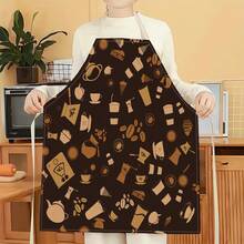 1件咖啡图案围裙，创意趣味时尚印花围裙，厨房烹饪家务清洁围裙，创意家居围裙 - 彩色 - 查看 7