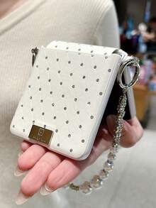 1pc Fashionable And Simple Side Buckle Diamond Shaped Small Fragrant Gemstone Folding Phone Case, Paired With A Same Color Bracelet To Protect And Prevent Falling: SamsungGalaxy Zflip 5/Zflip 6/Zflip 7/Zflip 8/ Razr 50 Ultra/ Razr 60 Ultra/ Razr 70/ Razr 60/ Razr 50/Galaxy Z Flip7 FE/IPhoneUltra - White - View 1