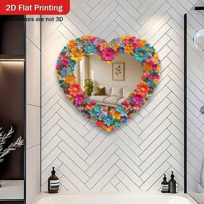 1 chiếc gương treo tường hình hoa trái tim hiện đại, có keo dán sẵn (không cần dụng cụ) - Hình hoa không đều, treo dọc - Khung nhựa và đế gỗ - Dễ dàng lắp đặt cho phòng khách, phòng tắm, căn hộ 2D