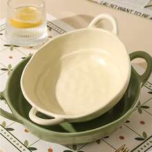 Bát sứ tối giản hình dáng bất đối xứng, màu be viền vàng, thích hợp đựng cơm, mì, v.v. - Nhiều màu - Xem 7